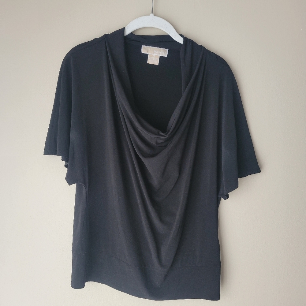 MICHAEL Michael Kors Black Cowl Neck Short Sleeved Shirt Size Medium